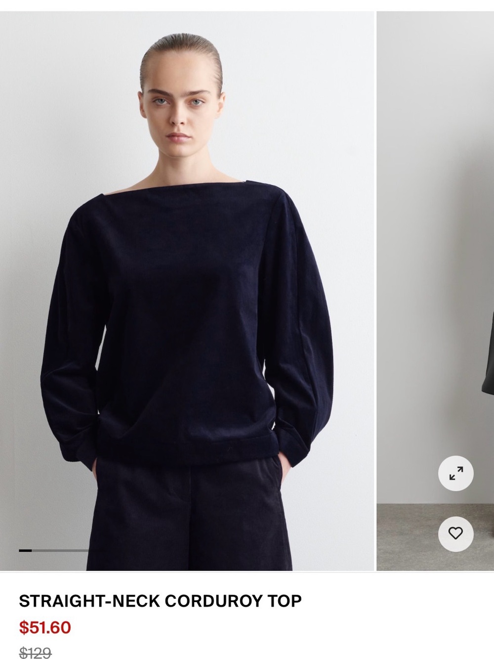 COS Navy Straight-Neck Corduroy Top